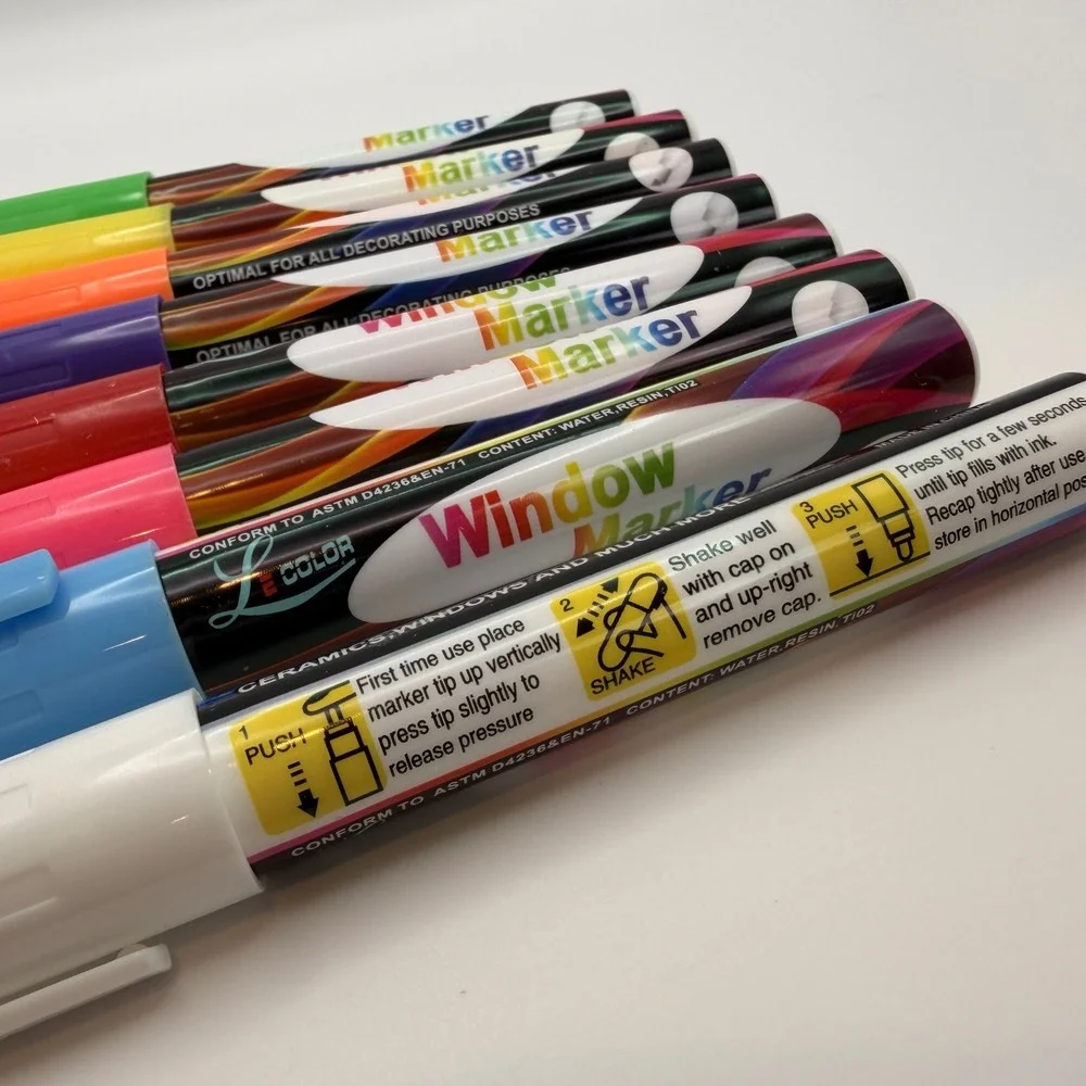 Le Color Window Marker Set 8 Pack Dry Erase Board Liquid Chalk Glass Craft New
